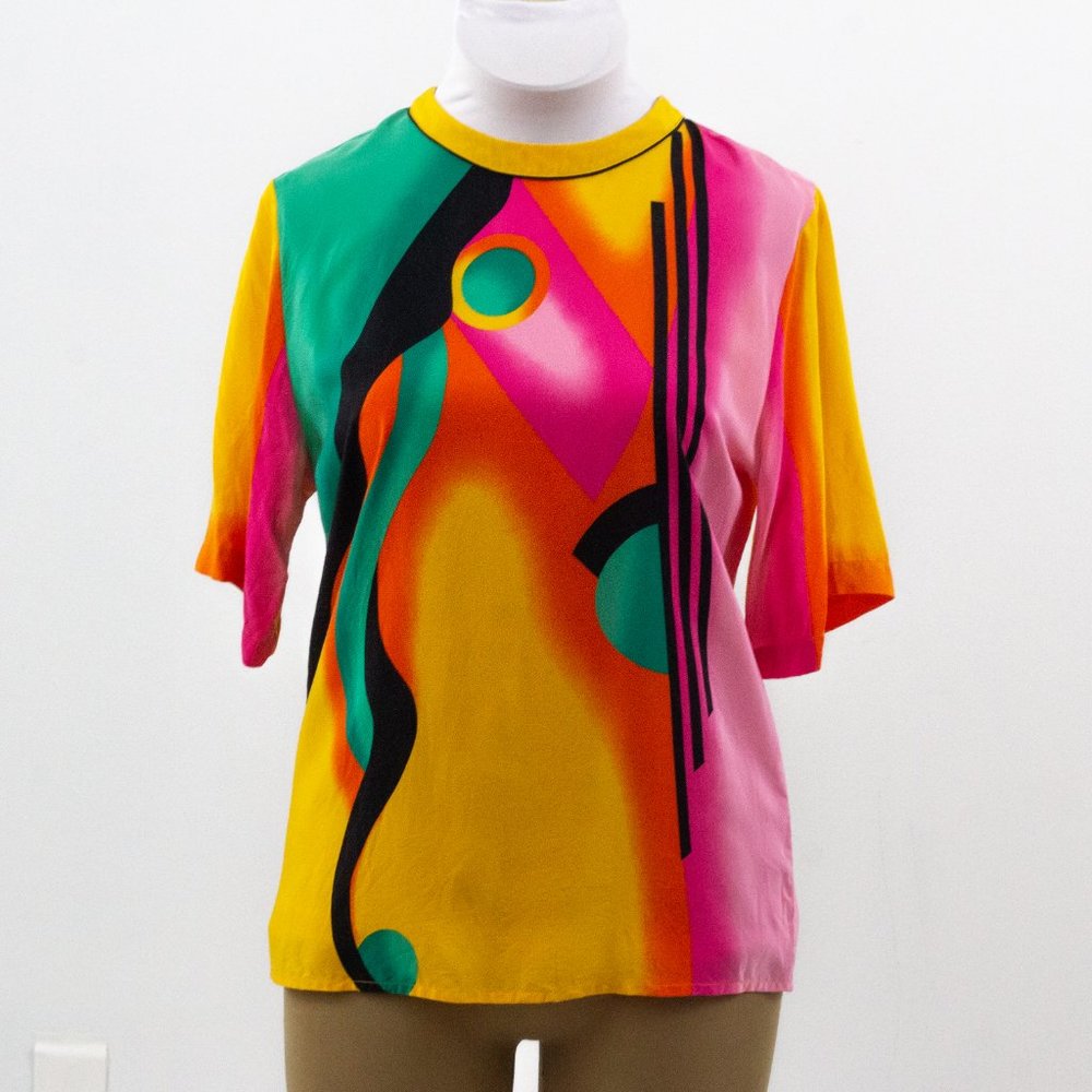 Vintage 80s M/L Silk 2-Piece Skirt Suit Set Neon - Picture 14 of 16